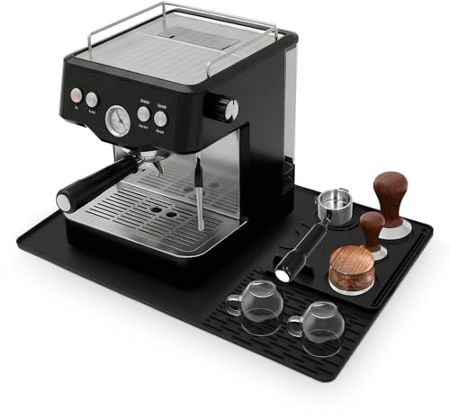 Silicone Coffee Machine Mat with Detachable Tamper Mat, 24x16 Inch 2-in-1 Counter Protector with Convex Edge for Espresso Machine, Dish Drying Area for Ninja Luxe Cafe Accessories, Non-Slip Base