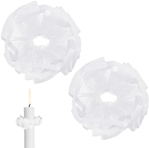 2-Stück Eleganter Tropfenfänger,TROPFENFÄNGER aus Tüll mit Rand,Tropfschutz Kommunionkerze,Tropfenfänger für Kerzen Ø 3–5 cm,Taufkerze Tropfschutz,ideal zur Kommunionkerze Hochzeitkerze Taufkerzen