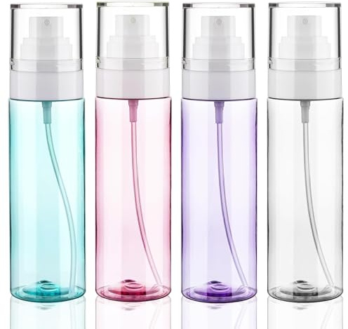 Hokretme Sprühflasche aus Kunststoff mit feinem Nebel, 100 ml, 4 Stück, Make-up-Einstellung, Sprühflasche, TSA-genehmigt, leer, nachfüllbar, Reiseflasche, Behälter für Wasser, Parfüm (gemischte Farben