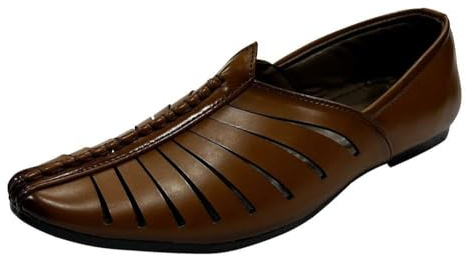 ESHOE ETHNIC Sherwani Loafers for Men – Festive Indian Wedding Flats & Cultural Mojaris Tan