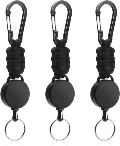 EOPUOZS Schlüsselanhänger Ausziehbar 3 Stück - 60cm Stahlseil mit Karabiner, Einziehbarer Schlüsselhalter mit Stahlseil (Schwarz), Heavy Duty für Schlüssel und Ausweise