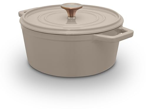 Barbary & Oak Nattura - Casseruola rotonda in ghisa, 24 cm/3,6 l, per forno olandese, con interno smaltato resistente, coperchio auto-imbevente, compatibile con induzione, cashmere