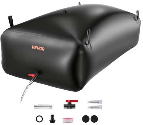 VEVOR ​Vejiga del Almacenamiento de Agua con Válvula 1000 L, Bolsa de Agua de PVC Doble Capa 1000D, Portátil y Plegable, Resistente a Fugas, para Autocaravanas, Camiones, Uso en Exteriores, Negro
