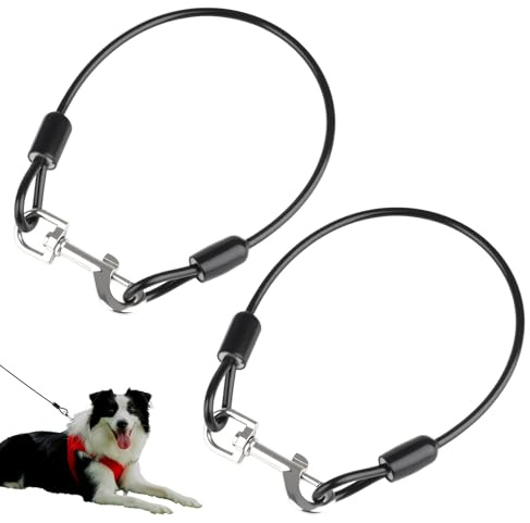 Aihoom Anti Chew Dog Lead Extension 2Pcs 60cm Metal Dog Chain Leash Heavy Duty Chew Proof Lead Attachment with 360° Swivel Hooks Short Training Lead for Dog Collar Pet Tie Out