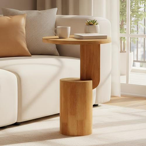 Cagnolier Beistelltisch Rund, Beistelltisch Holz, Couchtisch Holz Klein mit Ablage, Wohnzimmertisch für Wohnzimmer, Schlafzimmer oder Balkon, Nachttisch Klein, Sofatisch Naturfarbe, Ø40xH56cm