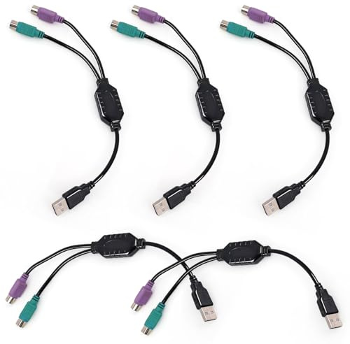 BTFO 5pcs PS/2 to USB Adapter, 11.34 Inch/28.8cm Length Dual PS/2 Keyboard & Mouse to USB Converter Adapter Cable Computers Accessories (Black)