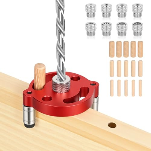 URAQT Posizionatore di Perforazione, Autocentrante verticale con Bussole da 3/4/5/6/7/8/9/10 mm, con 15 tasselli in legno massello, per fori dritti Guida per Trapano Tassello, Legno Massiccio, Duro