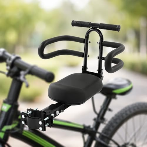 Mountainbike Kindersitz, Fahrrad Kindersitz Vorne, Klappbarer Kindersitz für Elektroroller, Längenverstellbare Konstruktion, Abnehmbare Armlehnen und Schutzbügel, Sicherer Sitz für Kinder bis 30kg