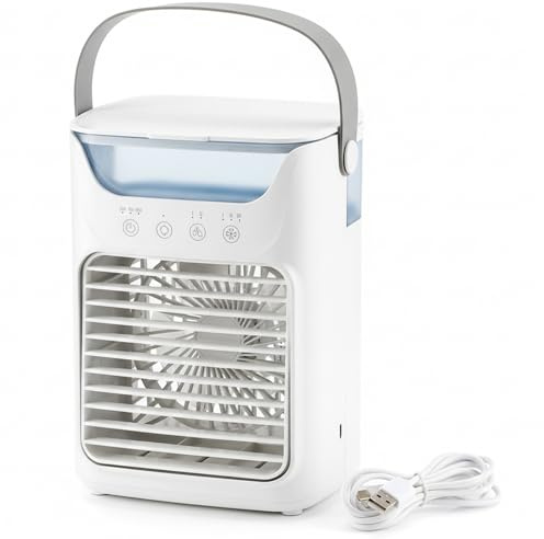 Raffreddatore d'aria portatile, mini climatizzatore, mini condizionatore per auto, serbatoio da 700 ml con raffreddamento ad acqua ghiacciata, alimentato tramite USB, per casa ufficio e camera bianco