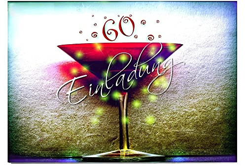 DigitalOase 10 Einladungskarten 60. Geburtstag #KELCHR (10) | MIT INNENTEXT 60. Geburtstagskarten MENGE WÄHLBAR Klappkarten Kuverts Format DIN A6