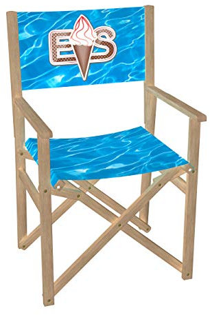 Vispronet Regiestuhl EIS, Eiscafé Outdoor Klappstuhl ✓ Buchenholz ✓ Rückenlehne & Sitzfläche mit Druck ✓ bis 110 kg