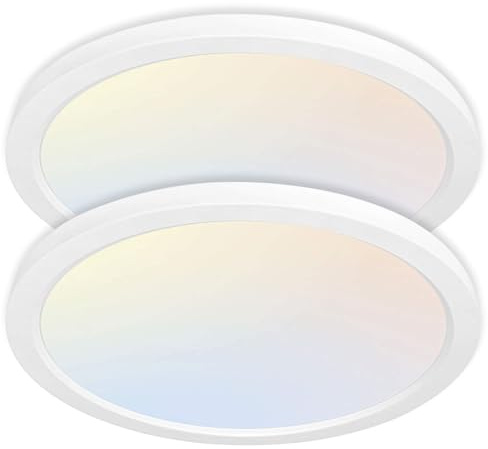 hykolity 2 Pack 12 Inch Selectable CCT LED Round Flat Panel Light, 24W 3000K/4000K/5000K, Edge-Lit Flush Mount Ceiling Light Fixture for Kitchen, Bedroom, Laundry and Closet Room，White
