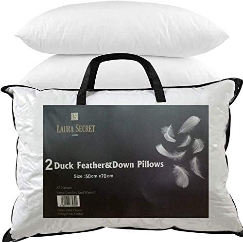 YORKSHIRE HOMEWARE Duck Feather & Down Pillows Comfortable Pillow Extra Filled Hotel Quality PACK OF 2