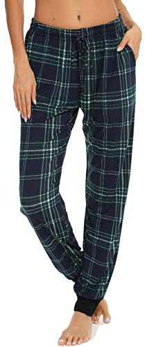 Vlazom Damen Karierte Schlafanzughose Lange Weich Pyjamahose für Frauen Loungehose Freizeithose Yogahose Sporthose mit Taschen S-XXL