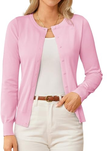 GRACE KARIN Cardigan Sweaters for Women Lightweight Fall Outfits, Pink