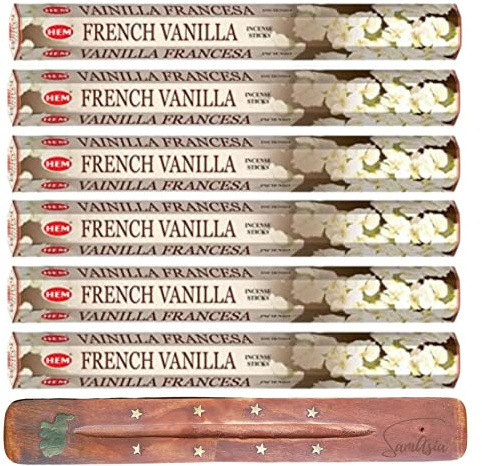 HEM Incense sticks FRENCH VANILLA | Pack of 6 | with SAMASIA incense stick holder for Aromatherapy, Incense Spa, Yoga, Meditation, Healing, Spirituality and Relaxation