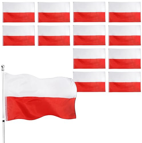 Bandera de Polonia para Disfraz de decoración x12 – Bandera polaca Grande con Ojales Aproximadamente 5ft x 3ft – Fútbol, Rugby – Eventos Deportivos, Festivales y Celebraciones