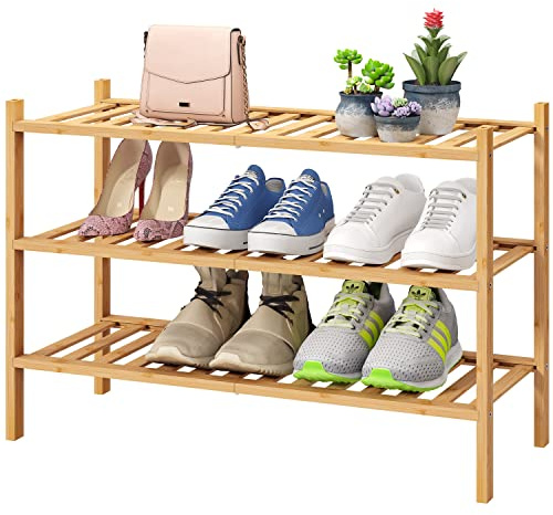 viewcare 3-Tier Free Standing Shoe Racks, Bamboo Wood Shoe Rack for Entryway & Closet, Beautiful | Natural | Functional | Sturdy Shoe Rack