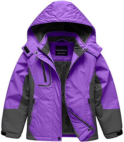 CREATMO US Girl's Waterproof Ski Jacket Windproof Snowboard Jacket Purple 14-16