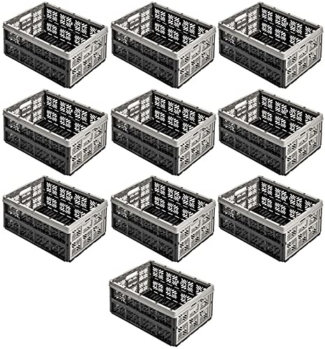 10x Stabile Profi Klappbox 32L - 36 x 49 x 23,5 cm - Einkaufskiste klappbar Transportkiste stapelbar Grau/Graphit