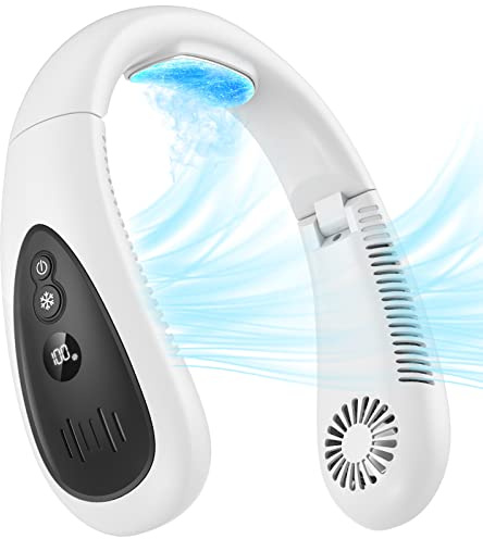 Neck Air Conditioner, Portable Neck Fan with Cooling Plate 360°Cooling Airflow, 5000mah USB Rechargeable Hands Free Bladeless Wearable Foldable Mini Fan for Men Women Kids Home Office Indoor Outdoor