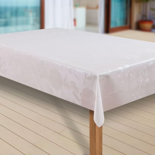 laro Wachstuch-Tischdecke Abwaschbar Garten-Tischdecke Wachstischdecke PVC Plastik-Tischdecken Eckig Meterware Wasserabweisend Abwischbar GAE, Muster:Dhalia Creme, Größe:130x240