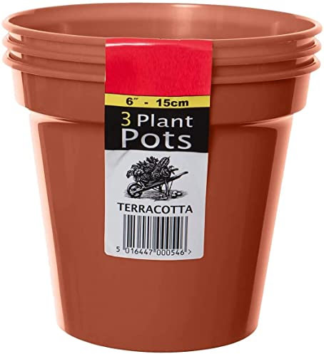 FINE GARDEN Nursery Terracotta Strong and Durable Plastic Plant Pots - Ideal for Cultivation, Cuttings or prickings - Available Various Sizes and Quantities - 15cm garden pot terracotta (Set of 3)