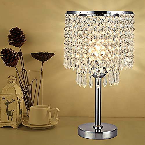 KenSyuInt Kristallglas Nachttischlampe Tischlampe Kristall Tischleuchte Lampenschirm mit Runder Standfuß Elegante Moderne Tischlampen Heimtischlampe für Schlafzimmer Wohnzimmer