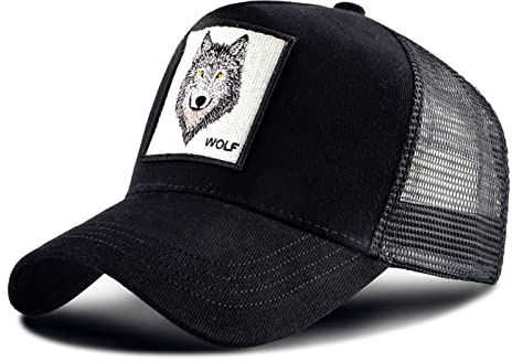 Baynetin 5 Pannello Posteriore Maglia Trucker Cappellino da Baseball,Regolabile Trucker High Profile Berretto (Lupo Nero)