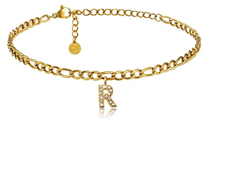 GD GOOD.designs Fußkettchen Gold mit Buchstaben wasserfest I Fußkette für Damen 18K vergoldet - verstellbar (22-27cm) - aus Edelstahl