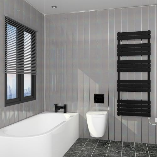 NRG Pack of 12 Bathroom PVC Cladding Kitchen Ceiling Panels PVC Wall Panel 2.6x0.2m 5mm Thick - Gloss Grey Sparkle 2 Chrome Strip