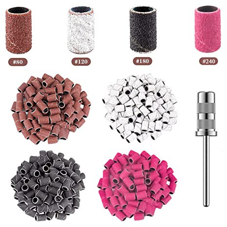 luckaide Schleifhülsen Nagelfräser, 100Stück Schleifhülsen, Schleifkappen Nagelfräser Aufsätze,Körnung 80/120/180/240 Schleifhülsen für Maniküre Pediküre