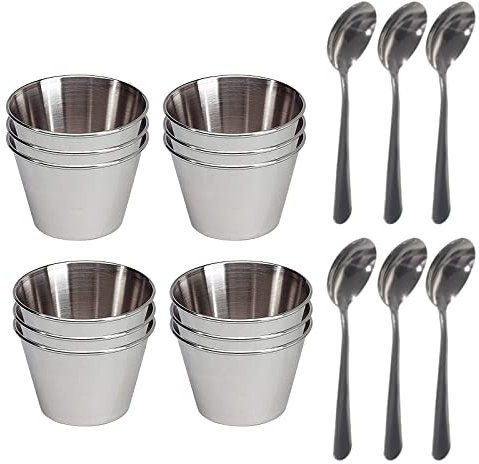 EUROXANTY Molde para Flan Individual Antiadherente | Gelatinas y Pastelitos | Redondo 7cm | Pack 12 Flaneras y 6 Cucharillas