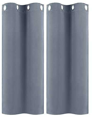 PiccoCasa 2er Set Vorhang Blickdicht Gardinen mit Ösen Verdunkelungsvorhang Kurz Scheibengardine Bistrogardine Modern für Küche Büros Wohnzimmer Schlafzimmer Grau 114H×66B cm