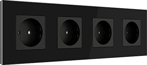 PULSAR Steckdose Unterputz 4-Fach Glas Schwarz, Schuko-Wandsteckdose 16A | Steckdose Schwarz 4-Fach Glas Unterputz, Schuko Wandsteckdose 16A, 299 x 86mm mit Kindersicherung, Vierfach-Steckdose