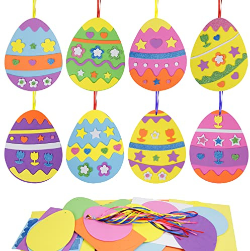 LAMEK 18 Ostereier Bastelset für Kinder Ostern Anhänger Deko Kreative Kunsthandwerk Bastelhandwerk Kreativset mit Mix & Match Moosgummi Teilen Osterdeko zum Basteln für Ostern