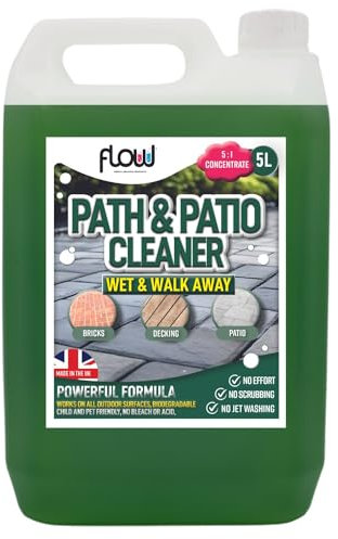 Flow Path & Patio Cleaner Fluid | 5:1 Concentrate | Wet And Walk Away | Green Staining Remover | Outdoor Garden Spray Cleaning Solution (5 Litre)