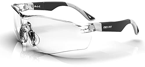 DEX FIT Lunettes de Protection SG210, Protection des Yeux Z87, Résistantes aux Rayures et Anti-buée, Ajustables pour Femmes et Hommes, Protection UV, (Monture: Noire/Grise, Verres: Transparents)