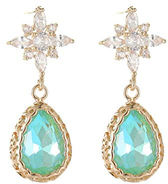 Ayoiow Ohrringe Vergoldet Damen Ohrringe Gold Damen Hängend Blume Mit Grün Zirkonia Tropfen Ohrringe Vintage