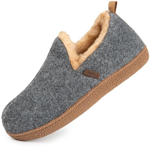 LongBay Women's Felt Bootie Slippers Warm Cozy Memory Foam Slipper Boots with Polar Fleece Lining Non Slip House Shoes Indoor Outdoor Gray, 7-8