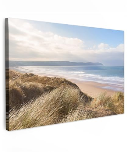 MuchoWow© Leinwandbild Groß XXL Dekoration Wohnzimmer Bilder Aufhängen Wall | 120x80 cm - Decoration Living Room Wohnungs Deko Moderne Landschaftsbilder - Bild Natur - Düne - Strand - Wasser