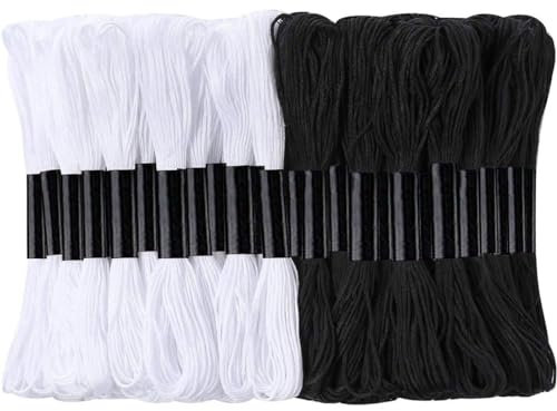 ZKSXOA 24 Stück Stickgarn, Embroidery Threads Nähgarne Stickgarne Stickseide Kreuzstich Garn Perfekt für Freundschaftsbänder, Stickerei, Knüpfen Knüpfen, BastelnKreuzstich (Schwarz+Weiß)