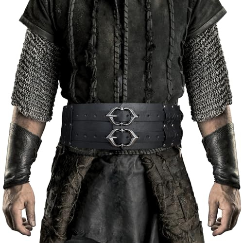 HiiFeuer Wikinger breiter Gürtel, mittelalterlicher Kunstleder Rüstungsgürtel Ritter Korsett Gürtel, LARP Halloween Kostüm