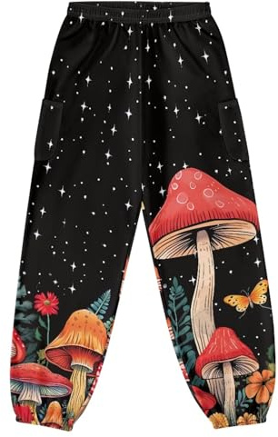 FUSURIRE Red Mushroom Star Print Harem Pants Women Wide Leg Yoga Pants Active Leggings for Ladies Breathable Hippie Pants Kung Fu Pants