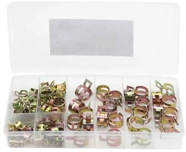 Federschlauchschellen-Set, 72-teilig, verzinkte Federschlauchschelle, Innendurchmesser 7–17 mm, elastische Stahlschnalle, Wasserrohrschellen