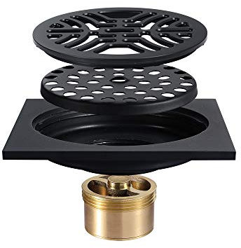 10 * 10 cm Vintage künstlerisches Badezimmer aus schwarzem Messing, quadratisch, für Dusche, Bodenablauf, Abfallgitter mit Haarsieb, geruchshemmende Abflüsse