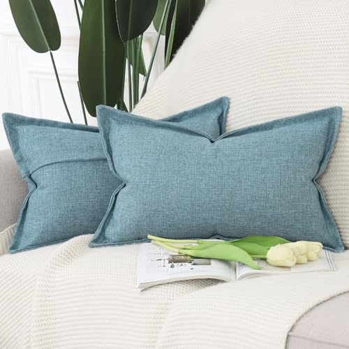 Madizz 2er Set Imitationsleinen Kissenbezügen mit breiter Kante Weiche dekorative Kissenbezüge für Sofa Schlafzimmer Kissenhülle Blau 40x60 cm Rechteckig