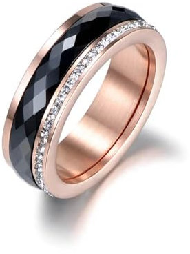 Ringe Damen Ring Für Damen Frauen Finger Herren Geschenk Klassische Eheringe Aus Schwarzer Keramik, Verlobungsringe Für Frauen, 9 Roségold