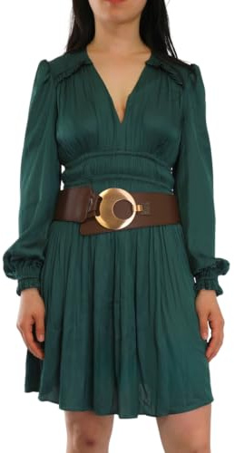 FASHIONGEN - Breiter ledergürtel für Damen mit runder gekreuzter Schnalle SOLAINE - Braun (Goldenschnalle), S-L