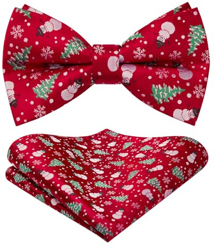 HISDERN Fliege Weihnachten Herren Vorgebunden Weihnachtsfliege und Einstecktuch Set Einstellbar Fliege Taschentuch für Männer Geschenke Feiertags